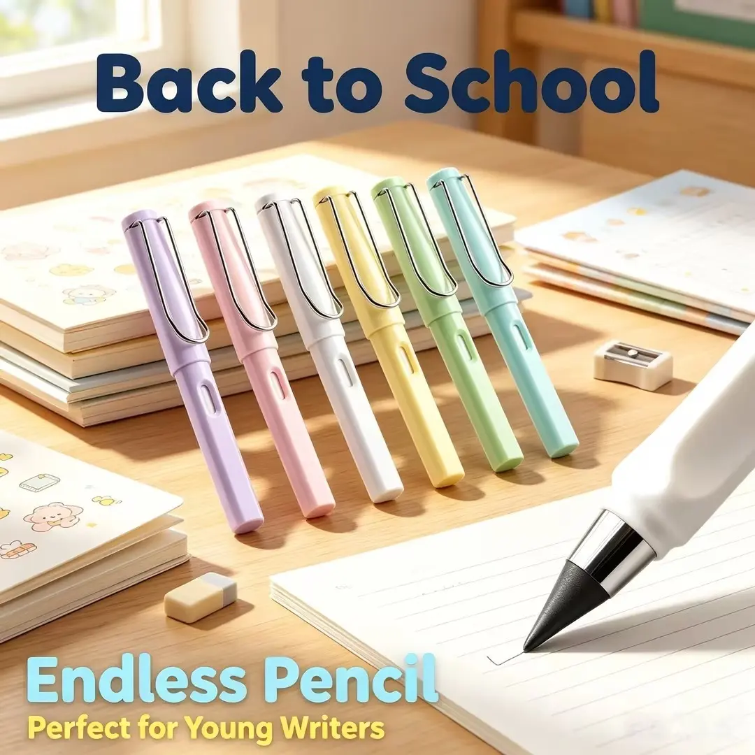 [Back to School Must-Have] Non-Toxic Infinity Pencil with Eraser, No Sharpening Forever Pencil, Reusable Erasable Writing Tool for Kids & Students