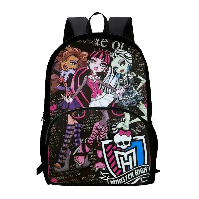 Cute Monster High Printed Backpack Designed for Women, Compatible with Monster High Dolls, Ergonomic Backpack with Padded Liner, Multiple Zipper Pockets Fits Laptop, Lightweight Travel Bag, Ideal Birthday & Christmas Gift