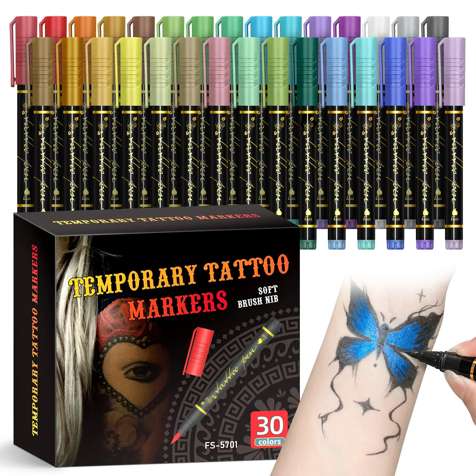 Temporary Tattoo Pen Drawing Pen, Body Art, 30 Colors/15 Colors/10 Colors, Washable Skin Painting Marker, Dual-Headed Sketching Pen, Easy to Remove