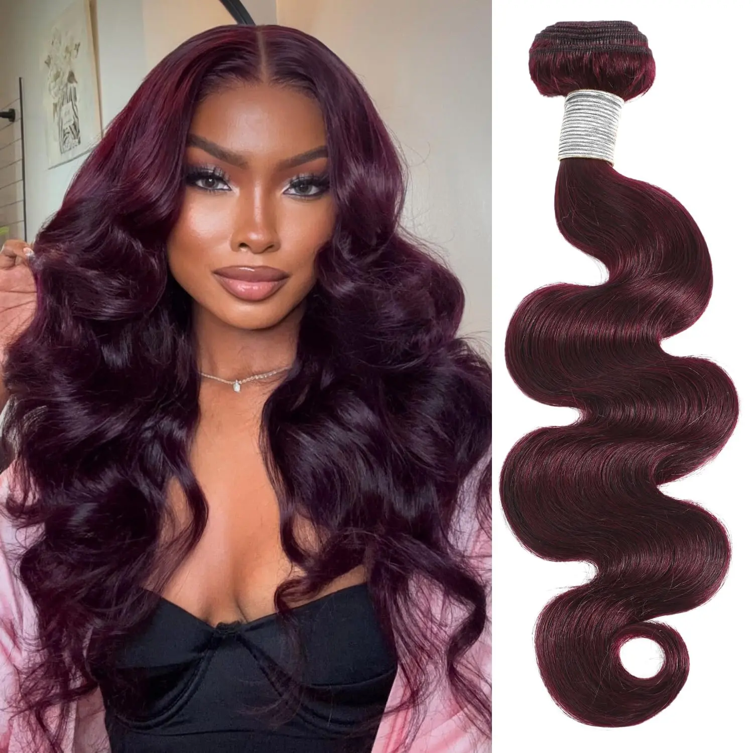 ALHER 99j Dark Burgundy Body Wave Single Bundle 26 Inch, 12A Burgundy Bundles Human Hair Sew In Weave for Black Women, Soft Thick Wine Red Colored 100% Unprocessed Virgin Remy Hair