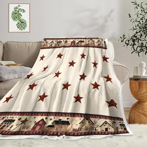 Rustic Country Throw Blankets, Primitive Barn Star Cozy Warm Bed Couch Blanket, Christmas Farmhouse Theme Fleece Flannel Throws to Decorate The Room and Bedroom 50X60IN