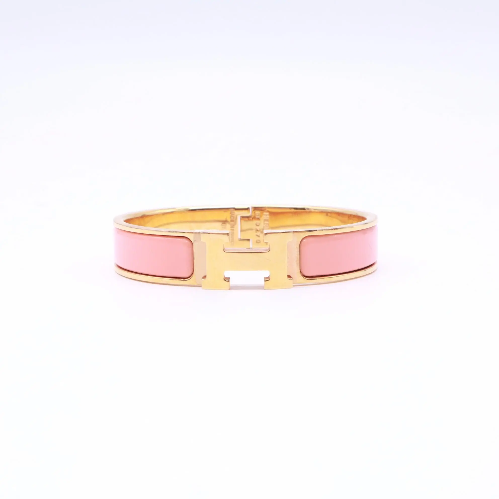 Pre-owned Hermes Enamel Narrow Clic Clac H Bracelet Rose Nacarat twins LDJ5320