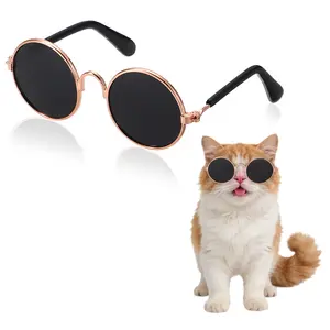 PETAXCELL Dog Sunglasses, Retro Dog Kittens Glasses Classic Metal Glasses Cosplay Costume Photo Props Cute Mini Eyewear, (Round, Grey Lens), Intended for Cat/Puppies/Small Pets