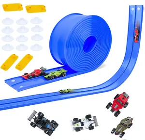Flex Tracks 15 Ft for Kids Starter Set, Flexible Race Car Ramp Track with Suction Cups Compatible with Diecast 1/64th Cars for Ages 3 & Up (Red & Blue)