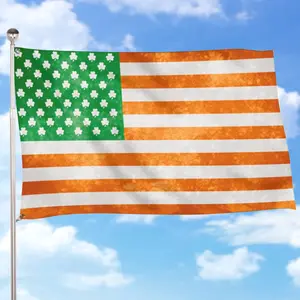 Irish American Flag Tapestry – St Patrick’s Day Shamrock USA Banner |   Green Orange Patriotic Wall Decor |   Dorm Frat Flag
