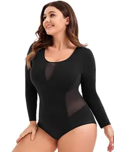 Women's Long Sleeve Lace Shapewear Bodysuit, High Elasticity Breathable Fashion Underwear, Deep V Sexy Abdomen Control Top