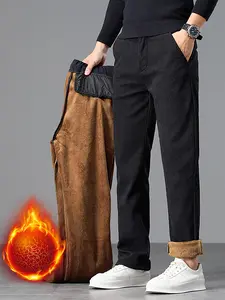 Men's Winter Casual Pants Thickened Fleece Lined Warm Outdoor Business Long Trousers, New Arrival Fall & Winter Fashion Clothing