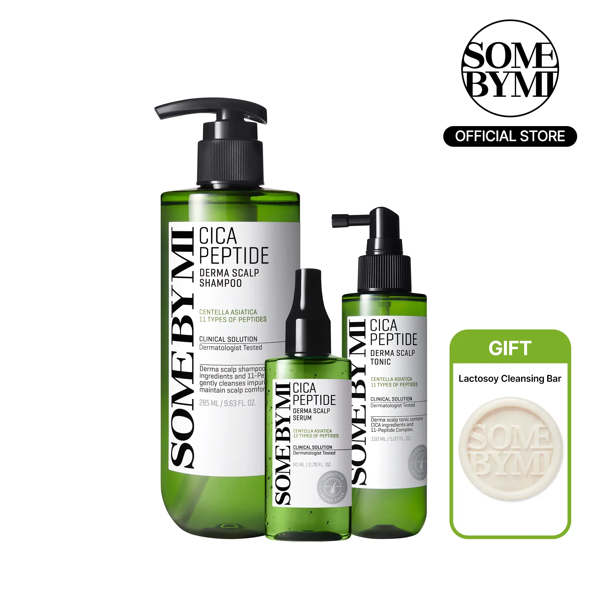 3-Step Cica Peptide Scalp Recovery Kit - Korean Hair Care - Shampoo, Serum & Tonic For Thicker, Healthier Looking Hair, Root Support & Deep Cleanse