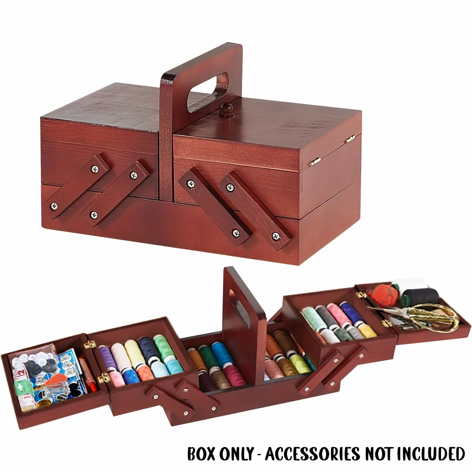 Sewing Kit, Wooden Organizer Vintage Home Handheld Needle and Thread Box Storage Organizer for Craft Tools, Needles Assorted