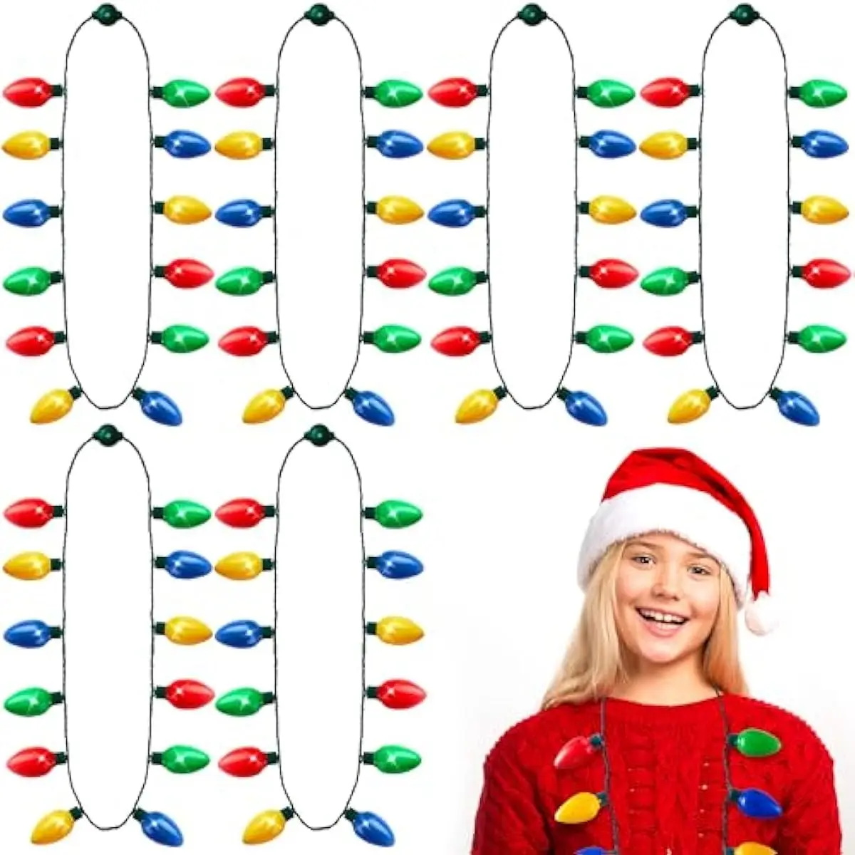 6 PCS Christmas Necklace Christmas Light Necklaces 12 LED Bulbs Accessories Light Bulbs for Adults Holidays Parties Favors Accessories Decorations