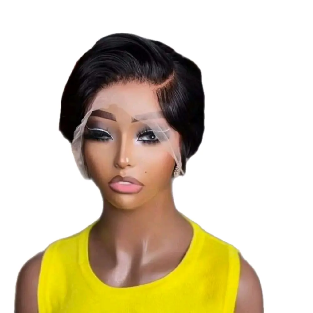 8Inch 13x4x1 Short Pixie Cut Wig For Women Human Hair Lace Frontal T Part Glueless Daily Use Black Chocolate Brown 99J Burgandy Colored With Side Part Bangs