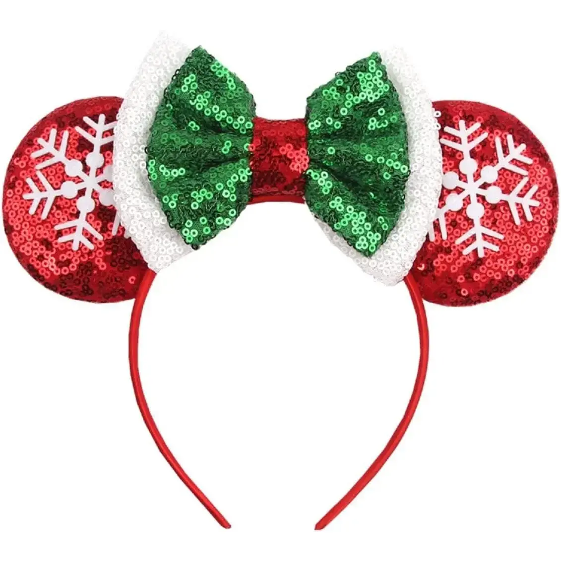 Christmas Mouse Ears Bow Headband Hair Hoop, Glitter Snowflake Hair bands for Christmas Party Supplies Hot Pink Princess Dress Up