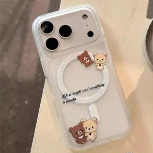 Cute Y2K Rilakkuma Bright Polka Dots INS Magsafe Phone Cases For iPhone 17 16 15 14 13 12 11 Promax Pro Air Plus Wireless Charging Transparent Shockproof Cover Protection Gifts For Christmas Halloween Birthday