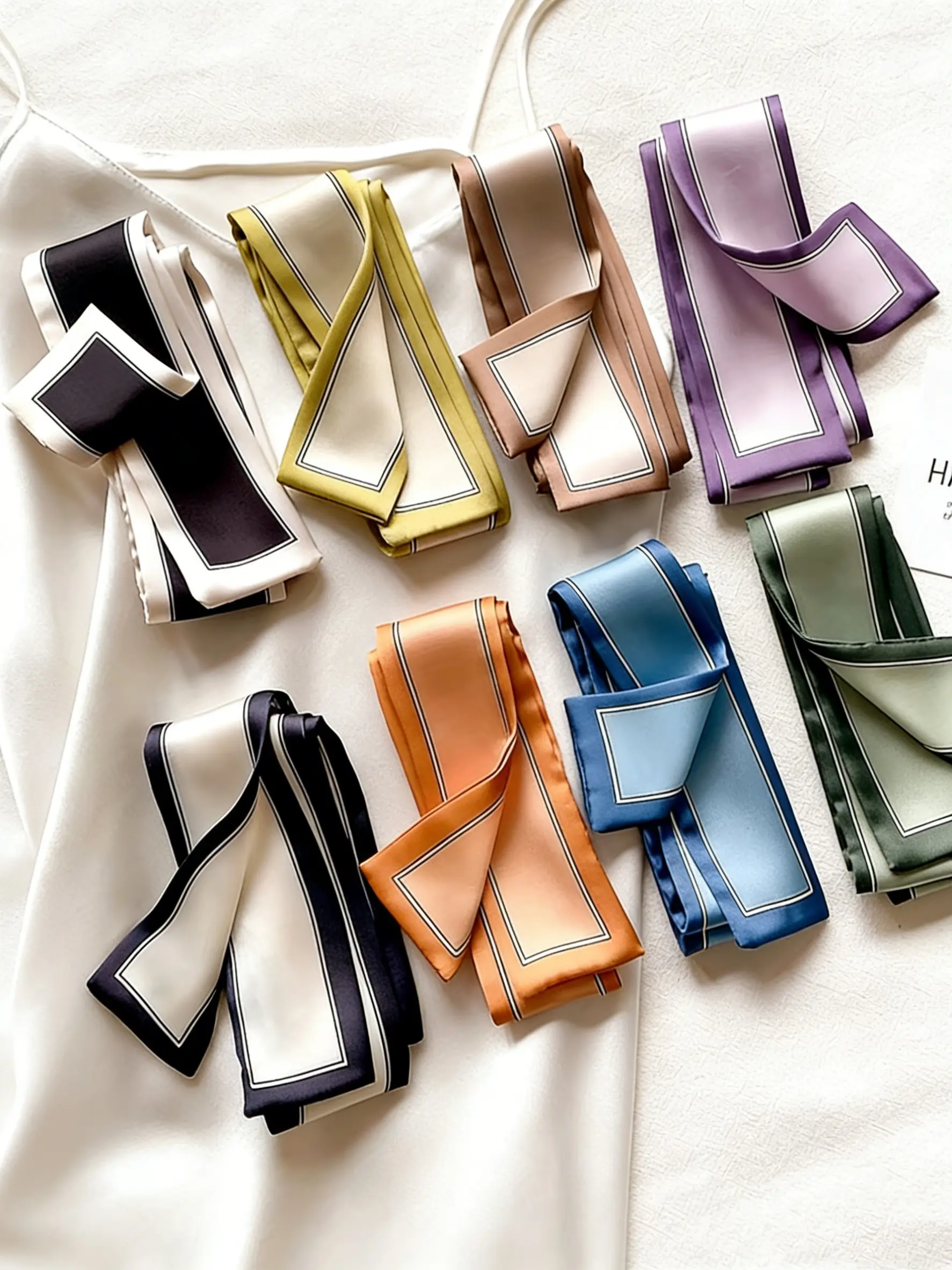 8 Pcs / 1 Set Candy Color Striped Elegant French Style Polyester Scarf, Vintage Hairband, Woven Ribbon, Multifunctional Scarf, Scarf For Purse, Bag Accessory, Fashion Bag Charms, Purse Accessories