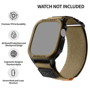 Bandletic Rugged Case with Band Compatible with iWatch 49mm(Ultra 3/2/1),46mm(Series 11/10), 45mm(Seriess 9/8/7),44mm(SE3/SE2/SE/6/5/4), Protective Cover Sport Accessories for iWatch Men