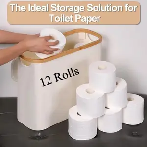 Foldable Bamboo Toilet Paper Holder with Lid, Storage Box for 12 Rolls, Bathroom Organizer Container, Eco-Friendly Design, Bathroom Organizer Supplies, Bathroom Accessories