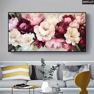 1 frameless modern abstract floral canvas wall painting - white, red flowers on green leaves, modern painting suitable for living rooms, bedrooms, Modern home decor, aesthetic room decoration, bedroom decoration, art prints, 2D flat wall decoration