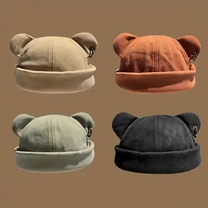 2026 New Arrival Unisex Bear Ear Brimless Cap – Rolled Cuff Machine Washable Fits All Head Sizes for Daily Errands Sports, TikTokShopBlackFriday Christmas