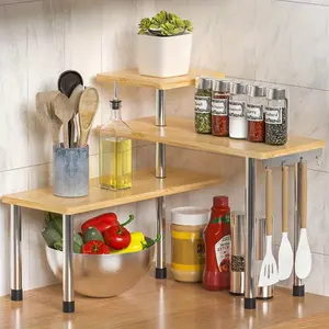 3-Tier Wooden Corner Storage Rack, Space-Saving & Durable for Home Organizing