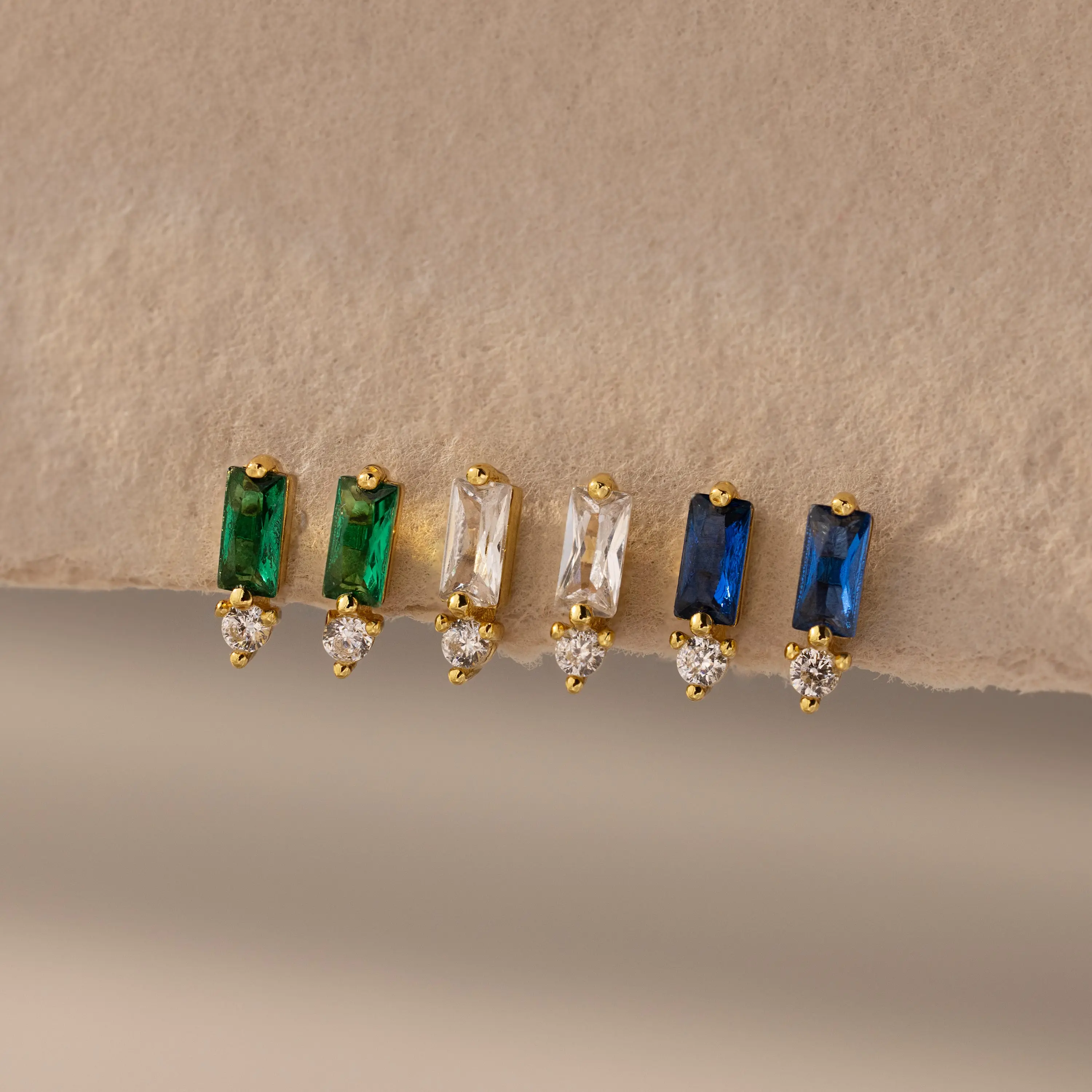 Baguette Birthstone Drop Studs by Caitlyn Minimalist - Custom Gemstone & Diamond Stud Earrings - Dainty Crystal Earrings - Art Deco Jewelry - Birthday Gift for Her