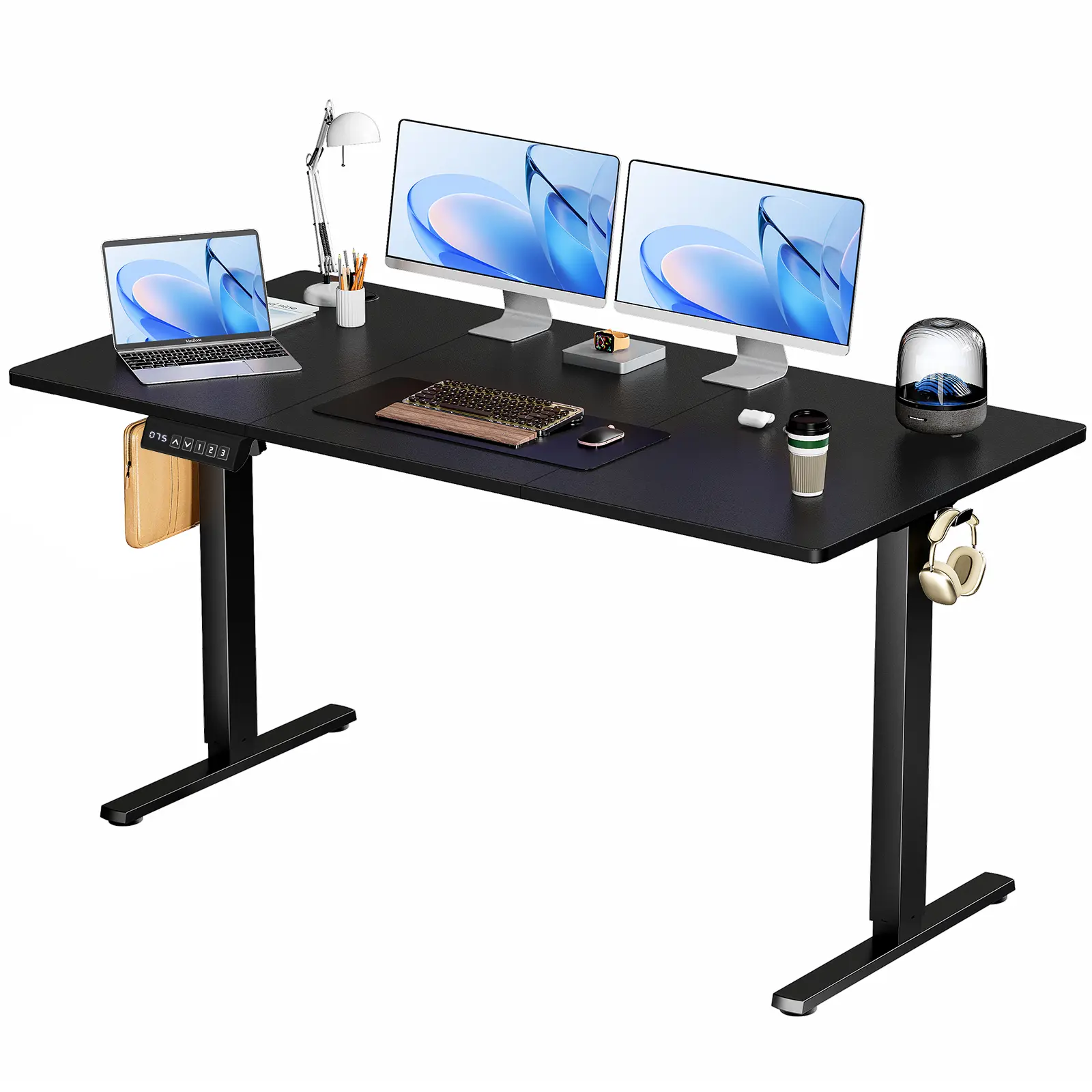 Smart Electric Standing Desk 63" x 23.6" Adjustable Height Computer Desk with 3 Memory Presets, Dual Motor, 176LBS Load, Cable Management, T-Shaped Frame, for Home Office