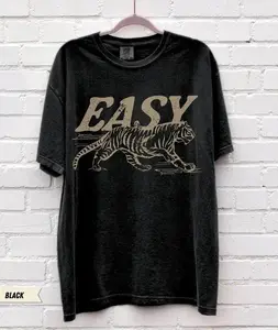 Easy Tiger T-Shirt | Vintage Distressed Tiger Graphic | Retro Streetwear | Comfort Colors Oversized Tee | Cool Casual Animal Shirt