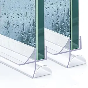 Shower Door Bottom Seal 2 Sets 3/8" x 39.37" Frameless Glass Shower Door Sweep Seal Strip with Drip Rail, Stop Water Leaks