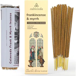 Church Frankincense and Myrrh Incense - 80 Sticks Charcoal Free, Made from upcycled Flowers|   Spiritual Healing Incense for Church|   Handmade Olibanum Incense
