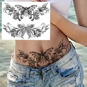 2 Pcs Butterfly Lace Temporary Tattoo Stickers, Waterproof Realistic Design for Shoulders Neck Collarbone, Women Body Art Fake Tattoos