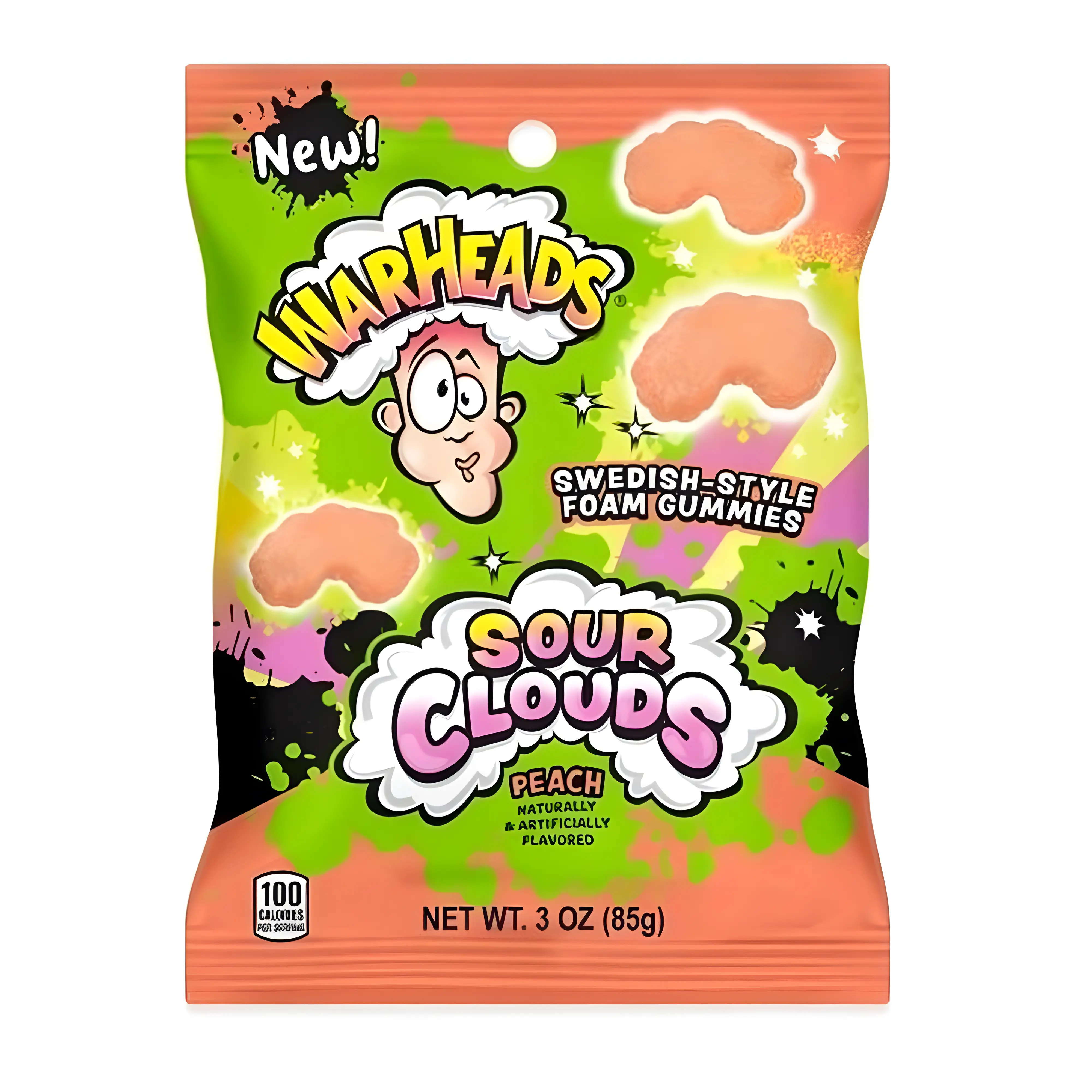 Warheads Sour Clouds (4.5oz bag), Swedish Style Foam Gummy Candy, Peach, Chewy, Sour, and Sweet