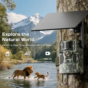 [Summervibes]4G LTE Solar Trail Camera HC63S– 2K Live Video, WiFi Not Supported, Remote APP Controlled, WaterProof, Motion Activated, Night Vision, 4G Data Cellular Card Included (Data refill is required for Unlimited 4G data usage)