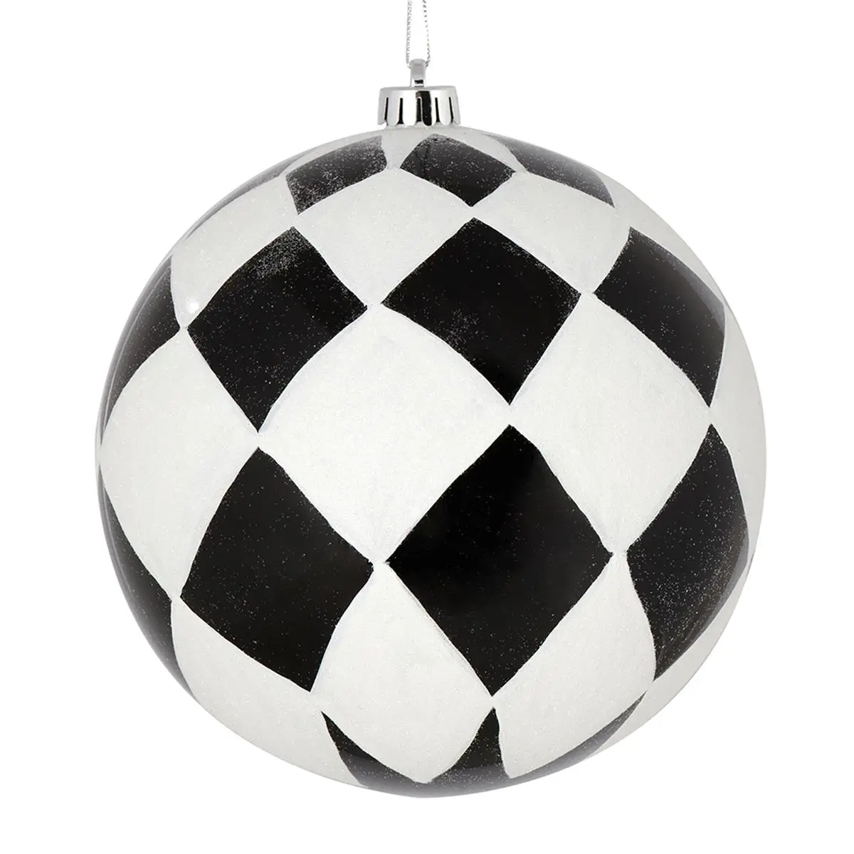 212 MAIN 8 in. Shatterproof Plastic Ball-Shape Ornament, Black with White Diamond Glitter, Christmas Decorations for Holiday Decorating & Sparkly Festive Home Decor