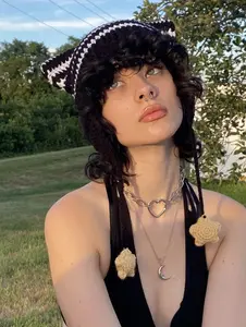 cat ear flap hat with stars crochet handmade knitted beanie striped