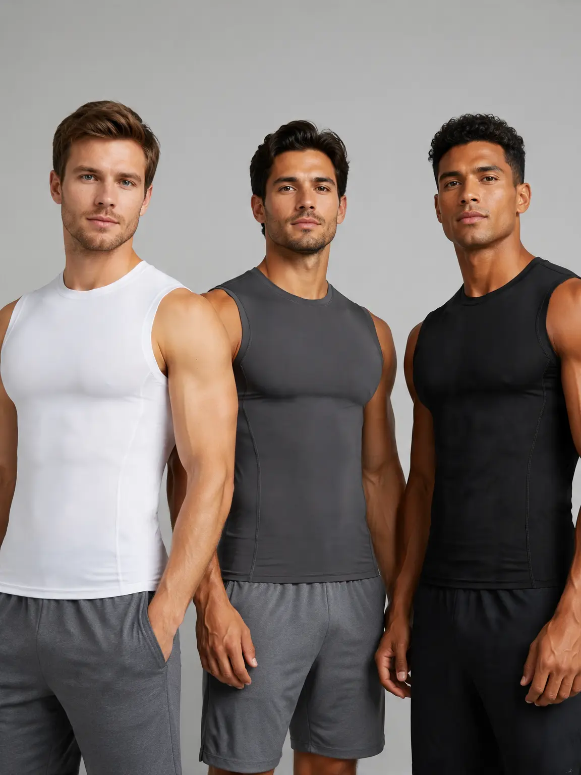 YOWODA Men's 3-Pack Compression Sleeveless Crew Neck Tank Tops - Polyester-Elastane Blend, Moisture-Wick, Quick-Dry, Breathable Yoga Gym Activewear for Sports Clothing, Gym Workout Apparel, Running
