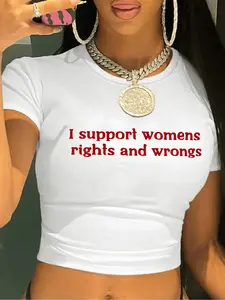 Women's Letter Print Round Neck Crop Tee, Casual Crew Neck Short Sleeve Cropped T-shirt for Daily Holiday Vacation Outdoor Wear, Ladies Clothes for Summer, Black Girl Outfits