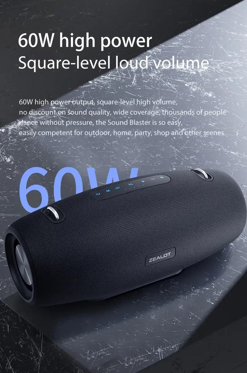 ZEALOTs S67 Portable Wireless Speaker, Large Power 60W High Volume Speaker, Waterproof Bluetooth-compatible Speaker for Outdoor, Indoor, Camping, Party, Portable Speakers