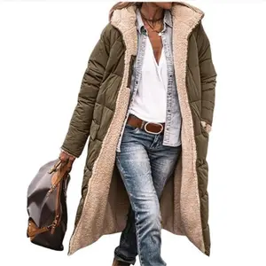 1pcs  Winter Hooded Quilted Jacket For Women Solid Reversible Long Sleeve Thick Coat Warm Fashion Long Outerwear Casual Puffer Coats Womenswear Tops Plush Patchwork hot pink