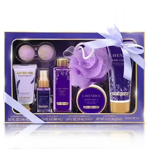 Body & Earth Spa Gifts for Women Lavender 8 Pcs Bath Sets Relaxing Birthday Gifts with Shower Gel Lotion Scrub Mist Hand Cream Bath Bombs & Puff Natural Ingredients