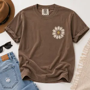 Comfort Colors Daisy T-Shirt, Wildflower Tshirt, Floral Cute Boho Shirt, Short Sleeve Shirt, Women's Print Casual Top, Cotton Fabric Outfits Soft - Printfamily