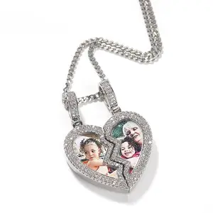 [ICE HUE]18K Gold Vacuum Plated Copper with 5A+ Sri Lanka Zircon Personalize Photo Heart Design Pendant With Necklace Miami Italy Mexico & Micro Inspired for Women & Men Luxury Jewelry,Daily Wear,Casual Fashion,Gift Idea,Chicano,Classic,Hip Hop,Simple