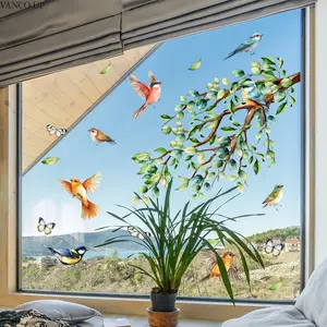 A (30*60cm) hummingbird, branch, butterfly, branch window sticker for bedroom and living room, a decorative home sticker for beautification, Wall Decal, Wall Stickers, D21761-NC