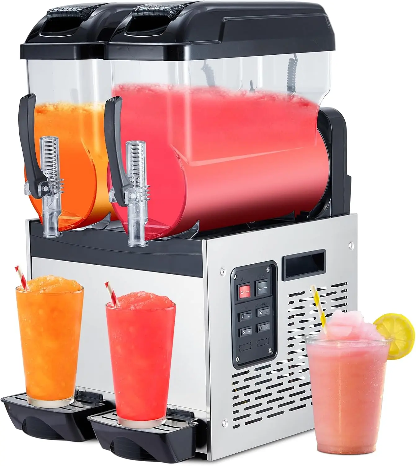Gaomon Commercial Metal Rust Prevention Stainless Steel Double Bowl Frozen Margarita Slushy Machine - 24L/6.4Gal, 12L Option, 700W, Control Panel, Self-Cleansing, Drip Tray, Built-In Light, Easy DIY Prep for Bars, Restaurants, Large Capacity