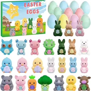 24 Pack Pre Filled Easter Eggs with 3D Printed Amigurumi Animals Easter Basket Stuffers & Party Favors for Kids Easter Egg Hunt Toys