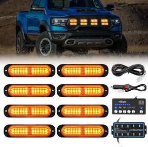Nilight 8PCS Led Strobe Lights with Controller 12V 24V Sync Feature Amber Strobe Light 12 LED Surface Mount  Hazard Warning Lights with Strobe Controller for Vehicle Car Truck RV ATV  dealsforyoudays