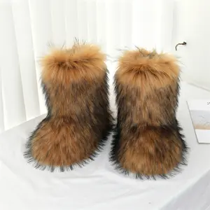 Women's Fluffy Faux Boots, Cute High-top Plush Lined Winter Warm Boots, Y2k Comfort Fuzzy Snow Boots
