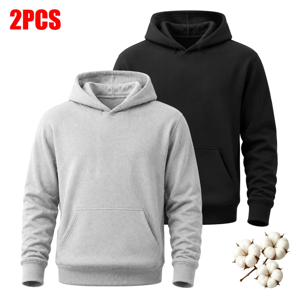 Men’s thick hoodie pullover with kangaroo pocket, warm brushed fleece lining, 50% cotton & 50% polyester blend, soft cozy plain long sleeve hooded sweatshirt for everyday wear, jogging & streetwear autumn winter outfits