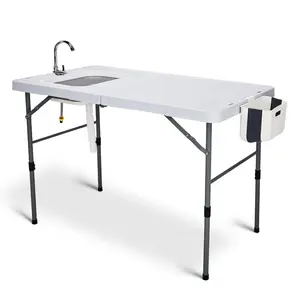 Folding Fish Cleaning Table,Folding Camping Kitchen Table with Sink & Sprayer,Collapsible wash Basin,Outdoor Sink Station with Hose, Camping Sink