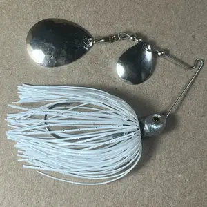 015 Custom Bingo Spinnerbait, 3/8oz White/Silver Flake Double Colorado Nickel/Nickel Brass Based Blades with 80-Strand Tournament-Grade ProUmbrella Skirt, Premium Components, Hand-Crafted in Texas, USA.