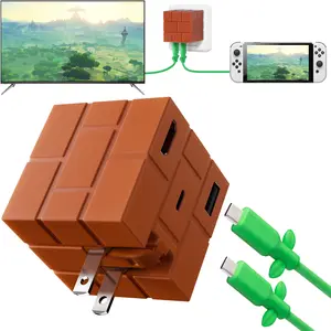 POWKONG Portable 65W GaN Charger Dock Compatible with Nintendo Switch/OLED/Steam Deck/ROG Ally/Samsung Dex/iPad/MacBook, 4K60HZ HDMI TV Docking Station with PD Fast Charging USB C Cable - Cubedock