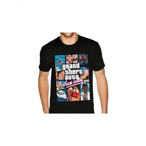Men's Grand Theft Auto Vice City Graphic Tee - Premium Cotton, Casual Gothic Style, Breathable & Comfortable, High-Definition Print, All-Season Wear